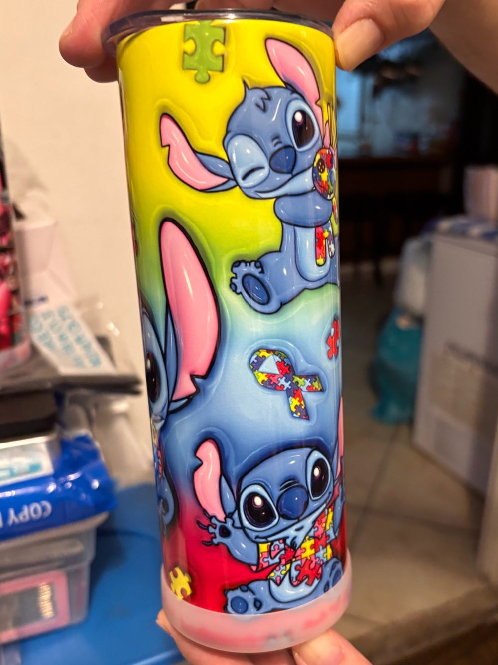 Colorful Stitch Autism Awareness Tumbler